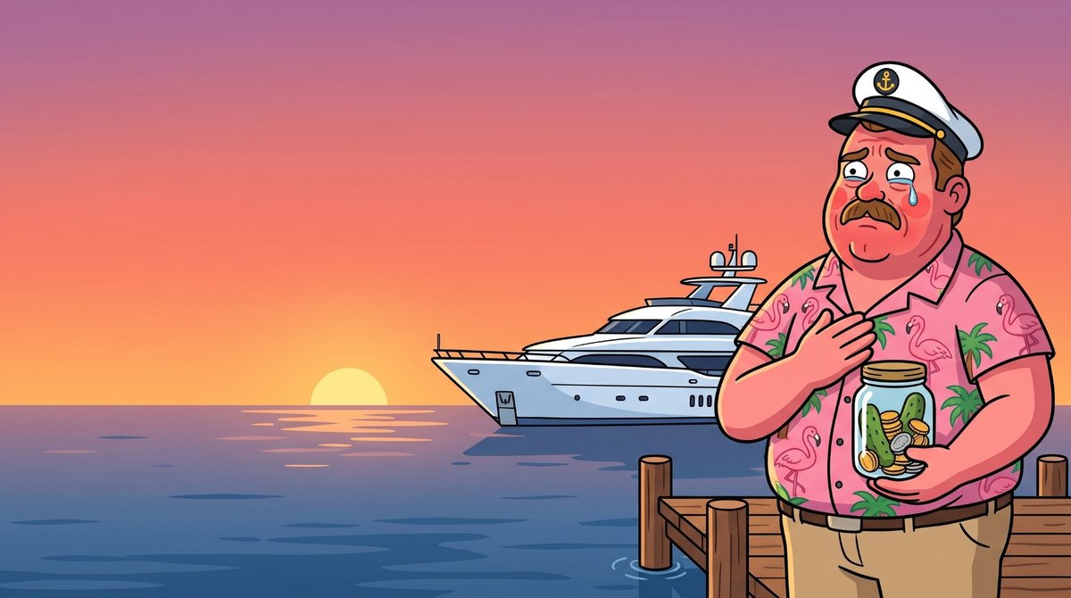 Doug crying at a yacht